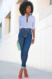 Black And White Striped Button Up Shirt Outfit Striped Button Down Shirt High Waist Levis Jeans Black Leather Pencil Skirt Fashion Button Down Outfit