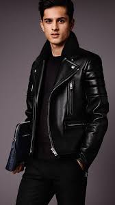 Nappa Leather Biker Jacket With Mink Topcollar Burberry Leather Jacket Men Leather Jacket Jackets Men Fashion