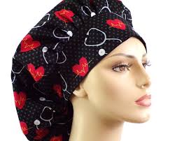 Scrub Caps EKG Heartbeat-scrub Caps Stethoscope-bouffant Scrub Hat--womens  Scrub Hat-cath Lab Scrub Hat-ekg Scrub Hat-medical Scrub Hats