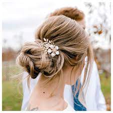 Sweep your hair back and pin it into a simple and elegant low chignon. Amazon Com Sweetv Gold Bridal Hair Clip Floral Bridal Hair Comb Barrette Flower Hair Pieces For Brides Wedding Beauty