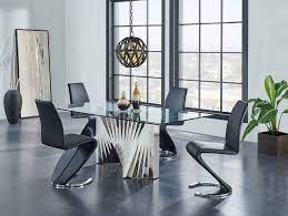 A sleek, chic look comes to life in your dining room with the addition of this elegant chrome and white dining chair. G2056 Black Table D2056 9002 Global Furniture Usa Dining Room Sets In 2021 Glass Dining Room Table Global Furniture Dining Room Sets