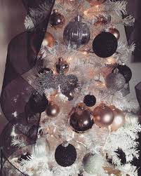 Black And Rose Gold Christmas Tree My Christmas Tree This Year With Silver Black Rose Gold With Black Ribbon Silver Christmas Tree Silver Christmas Christmas Decorations