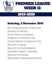 The point difference between position one and. Epl Fixtures And Results Week 11 2019 2020 Season Neoxiancity