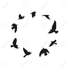 silhouette of a flock of birds black contours of flying birds flying pigeons tattoo stock vector 89942044 bird drawings flock of birds birds flying