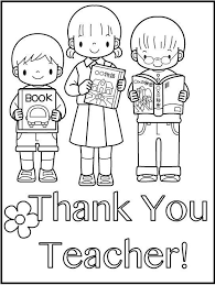 This colouring page shows a teacher sitting at her desk, surrounded by her children's paintings, cards and a lovely bunch of flowers. Students Say Thank You Teacher Coloring Page Teacher Coloring Pages Teachers Day Drawing Teacher Cards