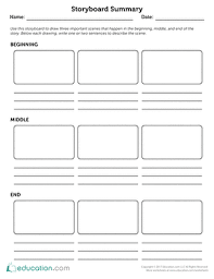 A worksheet on the beginning story in the musical video thriller, by michael jackson: Storyboard Summary Worksheet Education Com
