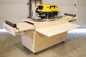 A Custom Planer Bench I Designed And Built The Out Feed Tables Support Up To 150lbs And Offer Full Extens Woodworking Shop Woodworking Inspiration Woodworking