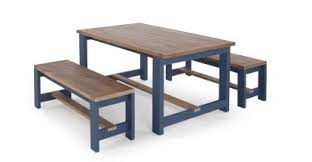 Bala Dining Table And Bench Set Solid Wood And Blue In 2020 Table And Bench Set Dining Table Setting Large Dining Table