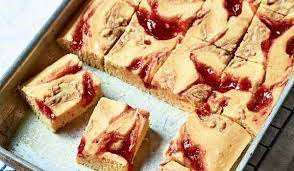 Nadiya Hussains Peanut Butter Jelly Traybake Time To Eat Bbc Tray Bake Recipes Healthy Peanut Butter Cookies Recipes