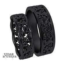 Black Gold Matching Wedding Bands His And Hers Black Engagement Ring Black Gold Jewelry Black Wedding Rings