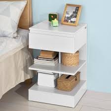 Sobuy Fbt49 W Table D Appoint Table De Chevet Avec 1 Tiroir Et 2 Etageres De Rangement Blanc Bout De Canape Table De Chevet Table D Appoint