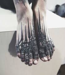 Thievinggenius Tattoos Foot Tattoos Castle Tattoo