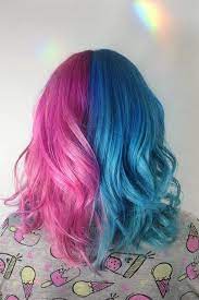 Split Hair Pink Hair Dye Creative Hair Color Dyed Hair Blue