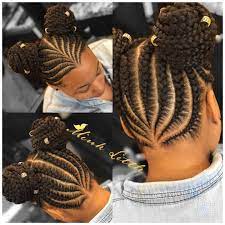 Feed Ins With Two Buns Click Link In Bio To Book An Appointment Select Book Online Tab Prote Girls Hairstyles Braids Natural Hair Styles Lil Girl Hairstyles