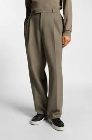 BOSS - Relaxed-fit trousers with double pleat - Light Brown
