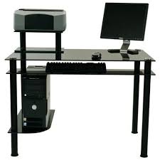 Home office computer desk with hutch/ bookshelf, desk with space saving design（black） main color: George Computer Desk By Rta Home And Office 199 99 Dark Tinted Glass Aluminum Tube Supports Glass Computer Desks Modern Computer Desk Black Computer Desk
