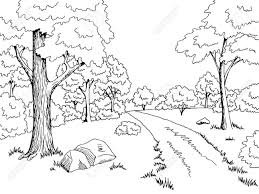 Black And White Road Drawing Forest Road Graphic Art Black White Landscape Sketch Illustration Throughout Clipart Landscape Sketch Black And White Landscape Forest Road