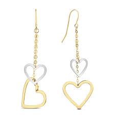 Each heart is finished with a tiny cubic zirconia accent for extra sparkle. Double Heart Dangle Drop Earrings In 10k Two Tone Gold On Sale Overstock 27618035