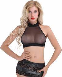 Amazon.com: Freebily Sexy Women's Sheer Mesh See-Through Crop Top  Sleeveless Bra Vest Rave Party Shirt Black Small: Clothing, Shoes & Jewelry