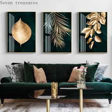Professional painting secrets.the #1 cutin video on y. Golden Leaves Plants On Dark Green Background Canvas Painting Prints For Living Room Home Interior Decor Wall Art Poster Picture Painting Calligraphy Aliexpress