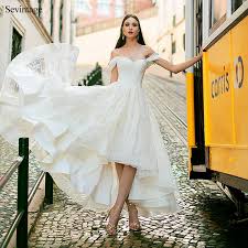 4.5 out of 5 stars. Sevintage Romantic High Low Lace Wedding Dresses Beach Off The Shoulder Boho Bride Gowns Robe De Mariee Corset Bridal Gowns Buy At The Price Of 76 37 In Aliexpress Com Imall Com