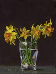 Daffodil Flower Original Oil Painting A Day Still Life Contempoary 6x8 In Y Wang Flower Painting Daffodil Flower Original Oil Painting