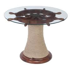 Ship Wheel Table Nautical Furniture Wood Glass Nautical Table
