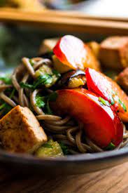 Soba And Herb Salad With Roasted Eggplant And Pluots Recipe Recipe Herb Salad Refreshing Food Cold Noodles