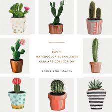 This is a love story between a cactus and a balloon. Freebies Watercolor Succulents Cactus Clip Art Collection 8 Free Png Images Floral Printables Succulent Art Watercolor Succulents