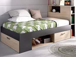 Letto contenitore in tessuto, pelle o ecopelle. Letto Vani Portaoggetti 90 X 190 Cm Quercia E Grigio Leandre