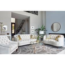 Although flat white wall paint is usually avoided (it shows off smudges and fingerprints much too easily), a flat grey actually helps to hide such flaws. Avonlea Living Room Set Off White Coaster Furniture Furniture Cart