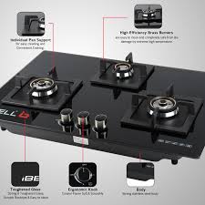 Brass burners are efficient and save on gas wastage. Ibell 490gh Hob 3 Burner Glass Top Gas Stove With Auto Ignition Toughened Glass Royal Black Ibell Home Appliances
