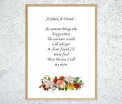 A Sister A Friend Poem Sister Print Printable Gift For Sister Sister Verse Sister Poem Sister Poetry Digital Sister A Fri Friend Poems Sister Poems Poems