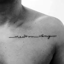 Handwritten Lettering Male Minimalist Collar Bone Tattoo Chest Tattoo Men Small Chest Tattoos Tattoo Font For Men