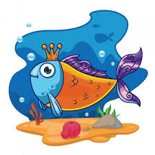Cute King Fish Illustration Under Water Fish Illustration Cartoon Fish King Cartoon
