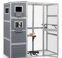 Seizeen Cat House for Outdoor, Catio Enclosure for Cat Wooden Large Kitty  Cage , w/Platform, Resting Box, 4-tier Shadow Design, 70''H x 76''W
