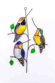 Colorful Hummingbirds Suncatcher Made Of Stained Glass Mother S Day Gift Hummingbird Decor Stained Glass Birds Stained Glass Decor Stained Glass Patterns