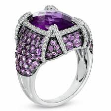 Cushion Cut Amethyst And White Topaz Ring In Sterling Silver Size 7