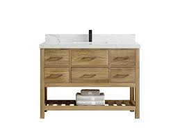 Parker 48 Single Sink Bathroom Vanity in Premium Teak 1.5" Empira Quartz, Bathroom Vanities, by Willow Bath and Vanity LLC