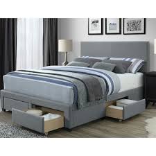 Product titlepremier syracuse upholstered linen tri panel platform bed frame with headboard, white, queen, foundation or box spring not required. Dg Casa Kelly Panel Bed Frame With Storage Drawers And Upholstered Headboard Queen Size In Grey Linen Style Fabric Walmart Com Walmart Com