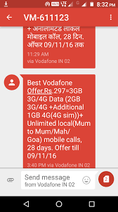 vodafone unlimited voice calling 3gb 3g 4g data offer 297 inr