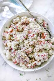I recommend pouring the dressing over slightly warm potatoes so all the good stuff gets absorbed. Creamy Dilled Red Potato Salad Recipe Foodiecrush Com