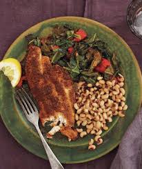 Southern New Year S Mealn Cajun Catfish With Black Eyed Peas And Stewed Collards Recipe Recipes Food Pea Recipes