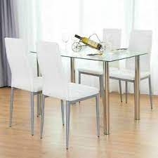 Start with a traditional or modern dining room table, chairs and dining bench for formal dinners and entertaining. 5 Piece Dining Table Set White 4 Chair Glass Metal Kitchen Dining Room Breakfast Ebay