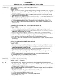 It features an engineering icon at the top and a 'blueprint' background, with a white bar highlighting both contact info and quotes from references. Manufacturing Engineering Technician Resume Samples Velvet Jobs