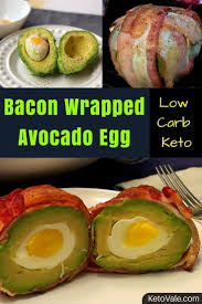 Bacon Wrapped Egg And Avocado Low Carb Recipe Recipe Avocado Recipes Bacon Wrapped Avocado