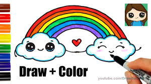Here's a tip if you want to make a more precise globe: How To Draw A Rainbow And Clouds Easy With Coloring Cute Easy Drawings Cute Kawaii Drawings Rainbow Drawing
