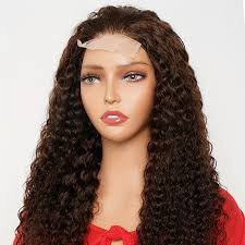 4x4 Lace Front Wig Brown Water Wave Human Hair Transparent Pre-plucked Lace  Free