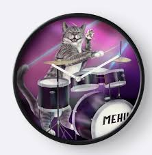 Cat Drummer Rock Band Kitty Playing The Drums Clock By Mehu Rock Bands Drums Drummer