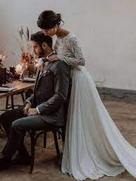 Vintage Two Piece Wedding Dress Bridal Gown With Long Sleeves From Dressydances Wedding Gown Backless Two Piece Wedding Dress Wedding Dress Chiffon